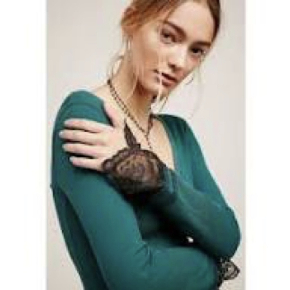 Free People Last Dance Lace Cuff Thermal Top